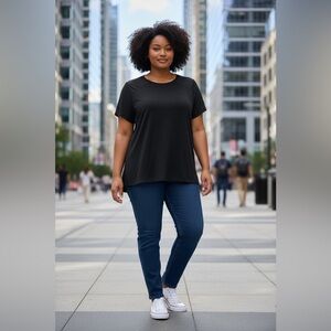 ActiveZone by Penningtons, Plus Size Black Mesh Sleeve Tee, Size 2X